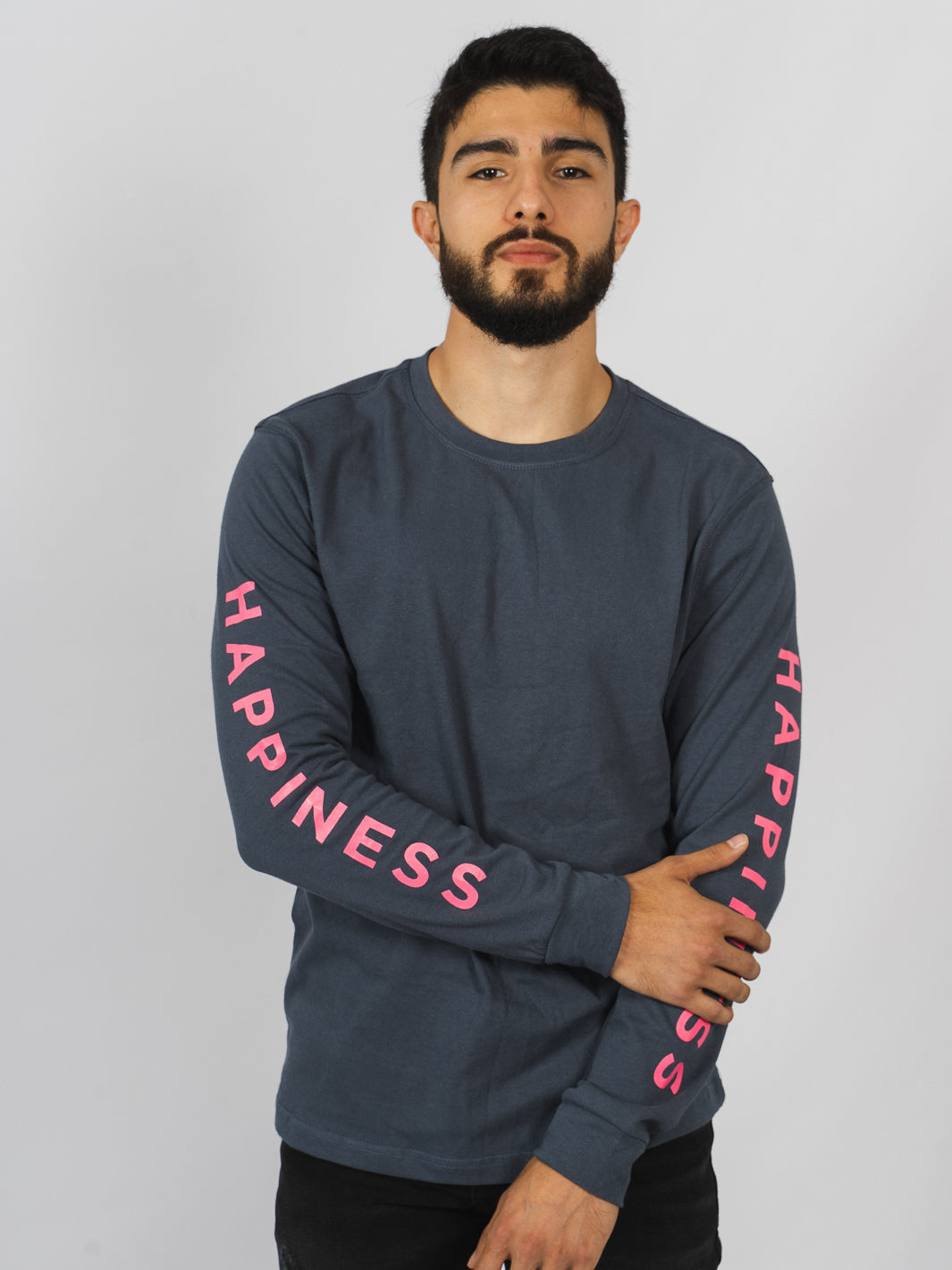 Playera gris hot sale manga larga