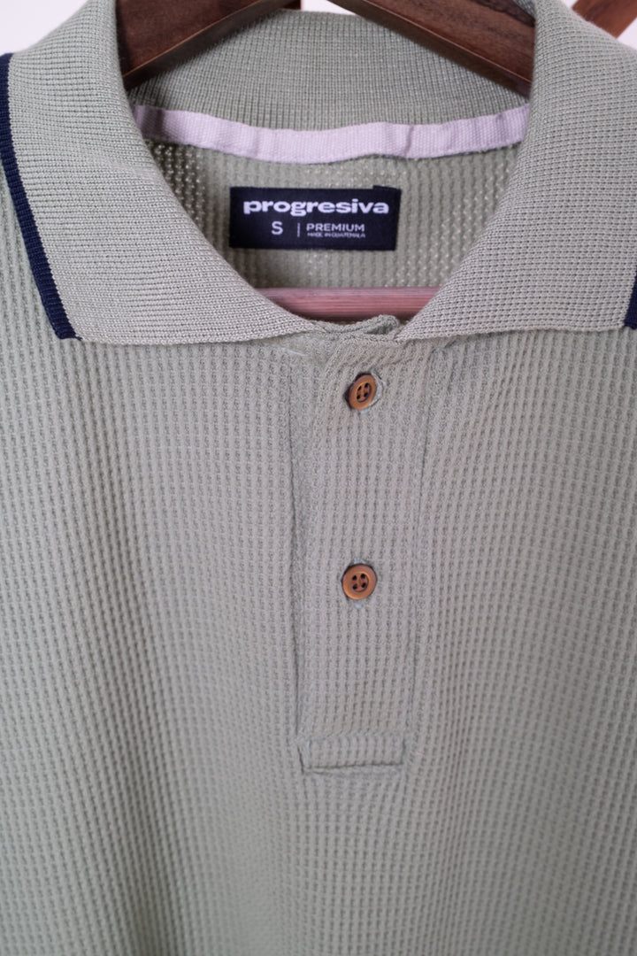 Playera Tipo Polo Tela Waffle - Verde Menta