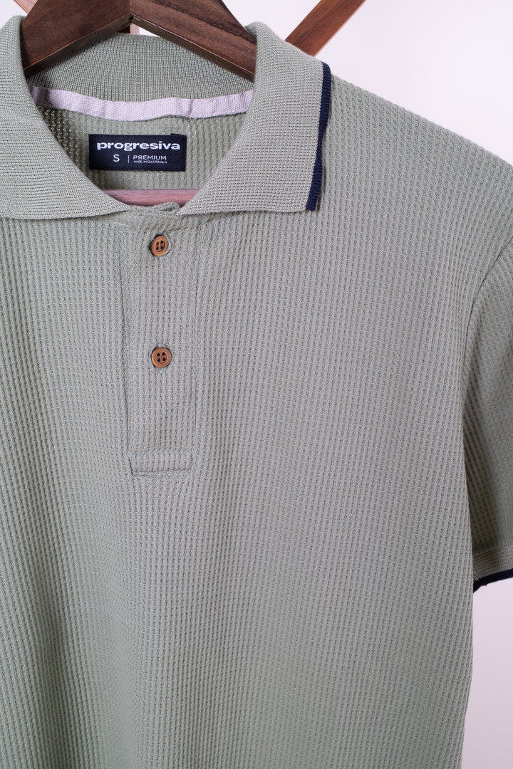 Playera Tipo Polo Tela Waffle - Verde Menta