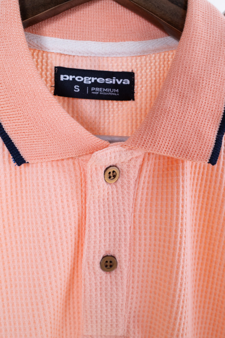 Playera Tipo Polo Tela Waffle - Salmón