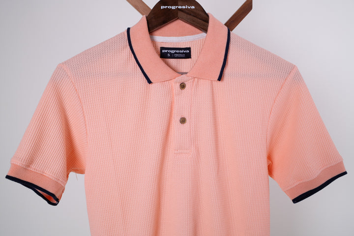 Playera Tipo Polo Tela Waffle - Salmón
