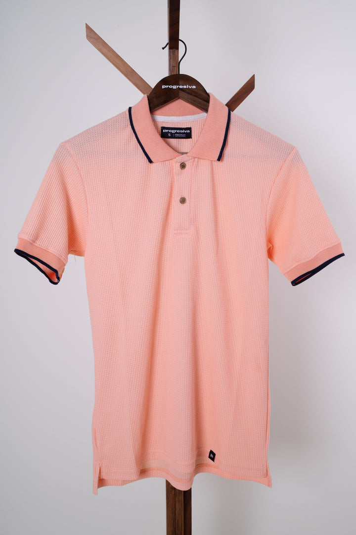Playera Tipo Polo Tela Waffle - Salmón
