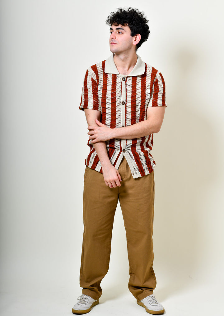 Playera Tipo Polo - Tejida ( Ladrillo - Gris)