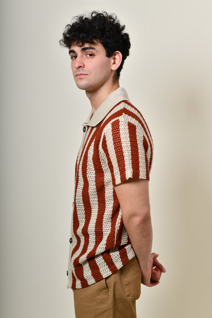 Playera Tipo Polo - Tejida ( Ladrillo - Gris)