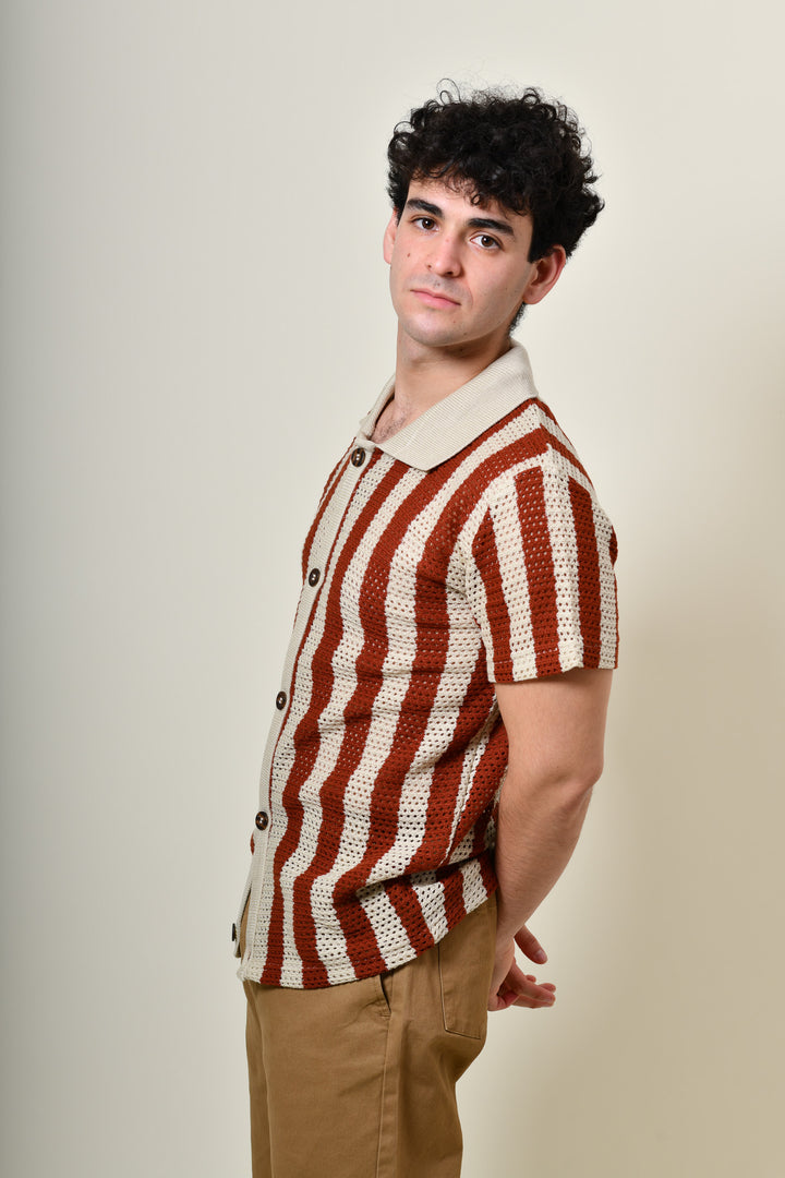 Playera Tipo Polo - Tejida ( Ladrillo - Gris)