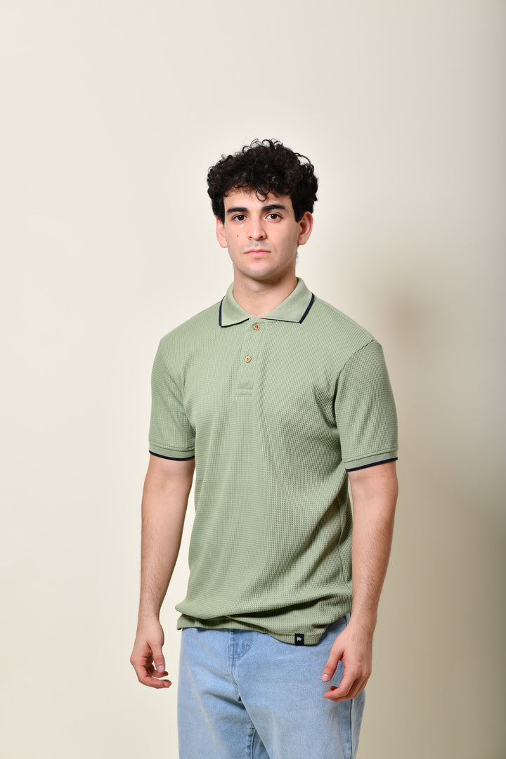 Playera Tipo Polo Tela Waffle - Verde Menta