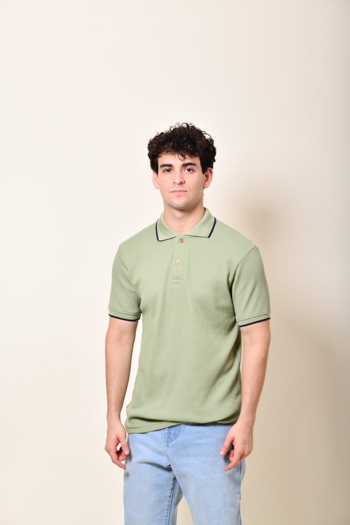 Playera Tipo Polo Tela Waffle - Verde Menta