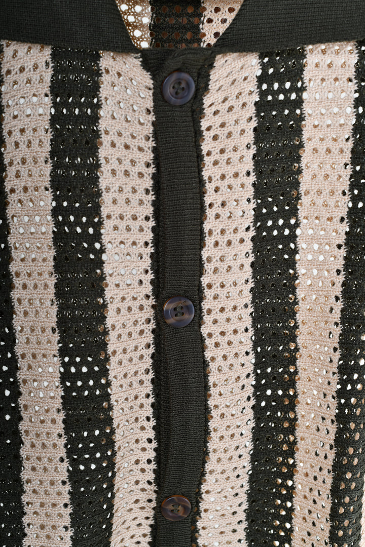 Playera Tipo Polo - Tejida ( verde - beige )