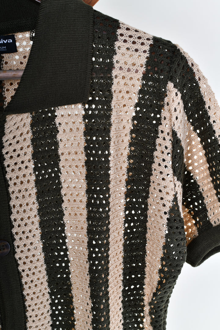 Playera Tipo Polo - Tejida ( verde - beige )