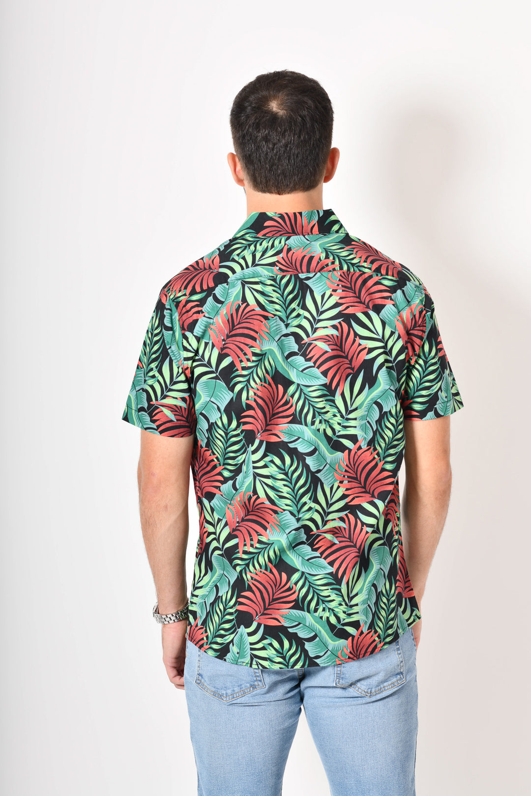 Camisa tropical de flores - verde roja