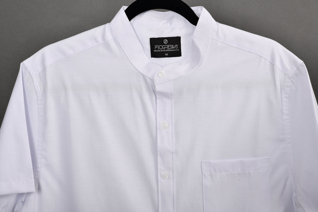 Camisa oxford manga corta cuello chino - blanco