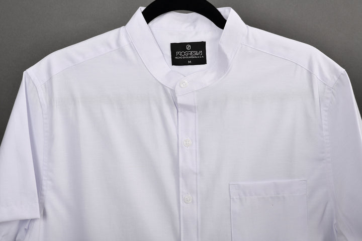 Camisa oxford manga corta cuello chino - blanco