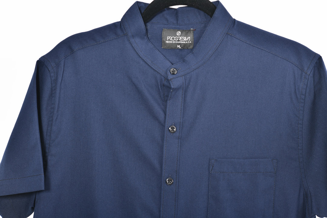 Camisa oxford manga corta cuello chino - azul marino