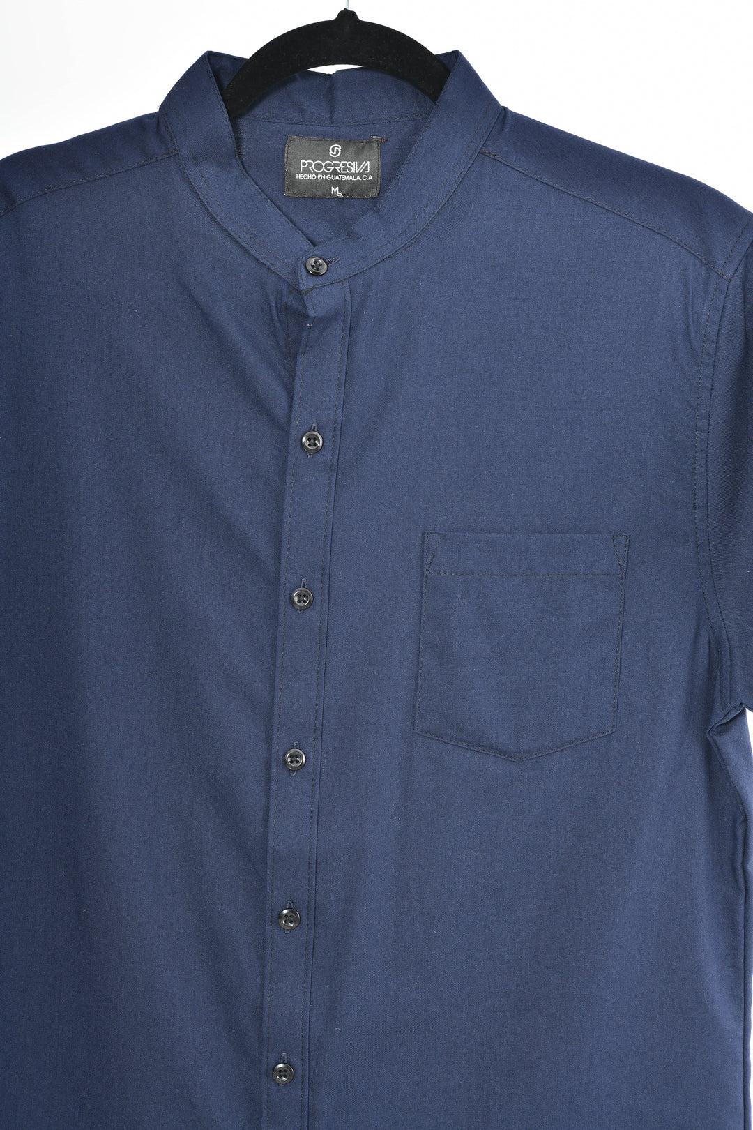 Camisa oxford manga corta cuello chino - azul marino