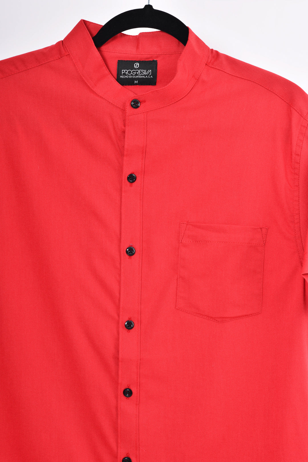 Camisa oxford manga corta cuello chino - rojo
