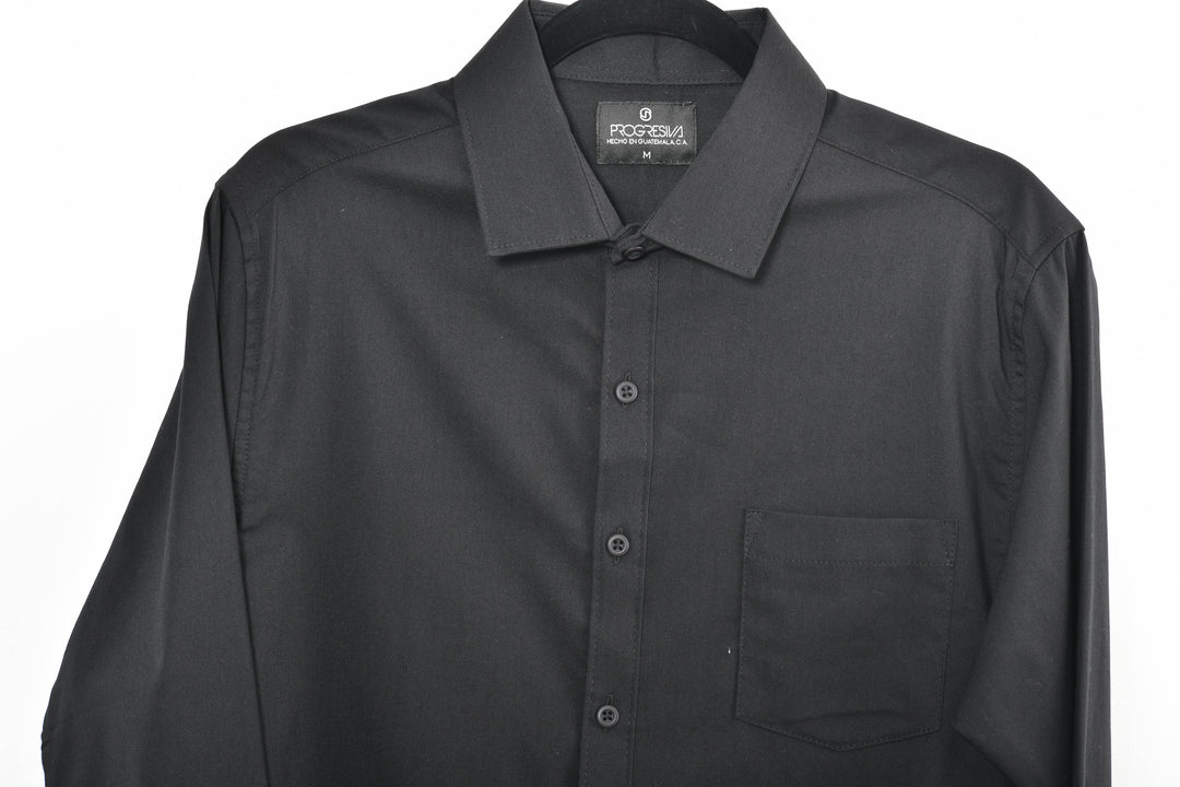 Camisa oxford manga larga cuello normal - negro