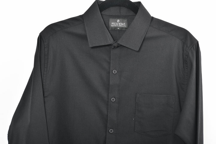 Camisa oxford manga larga cuello normal - negro