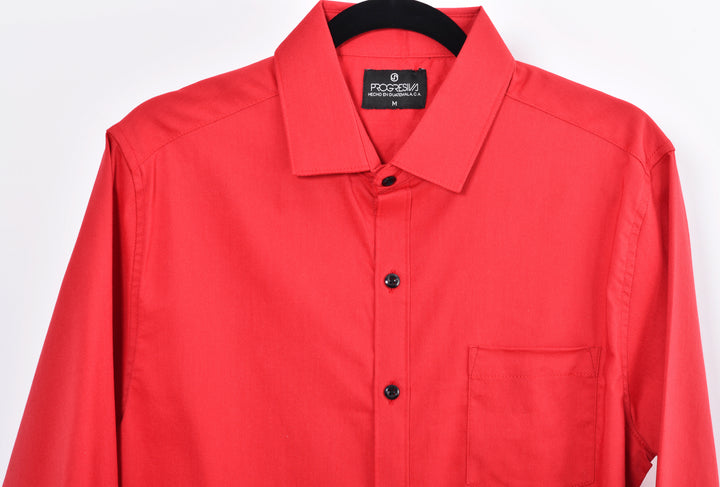 Camisa oxford manga larga cuello normal - rojo