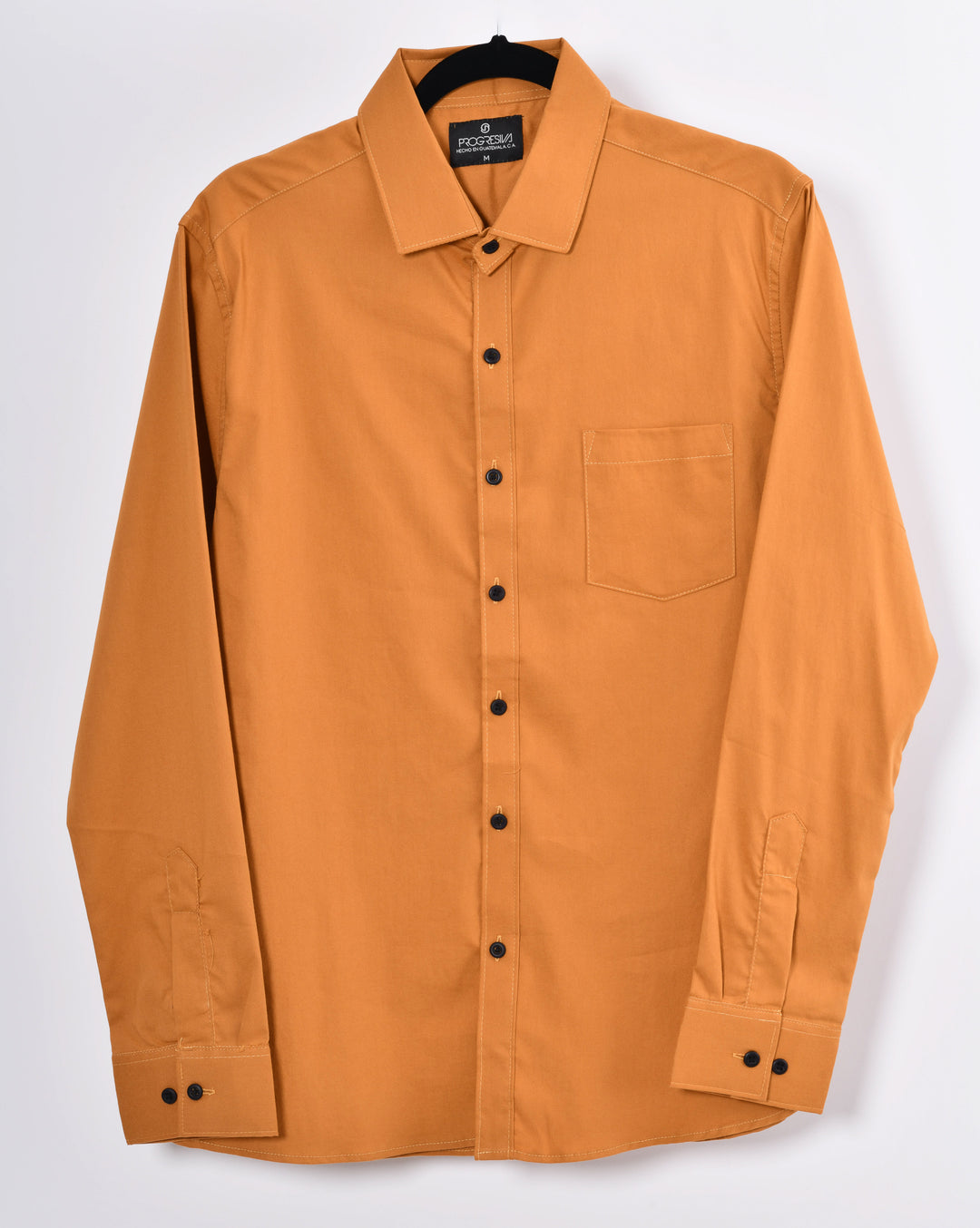 Camisa oxford manga larga cuello normal - mostaza