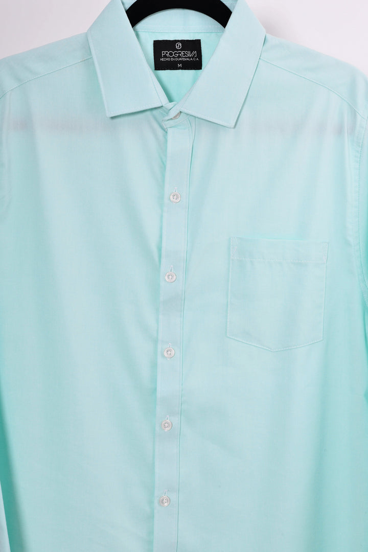 Camisa oxford manga larga cuello normal - verde menta