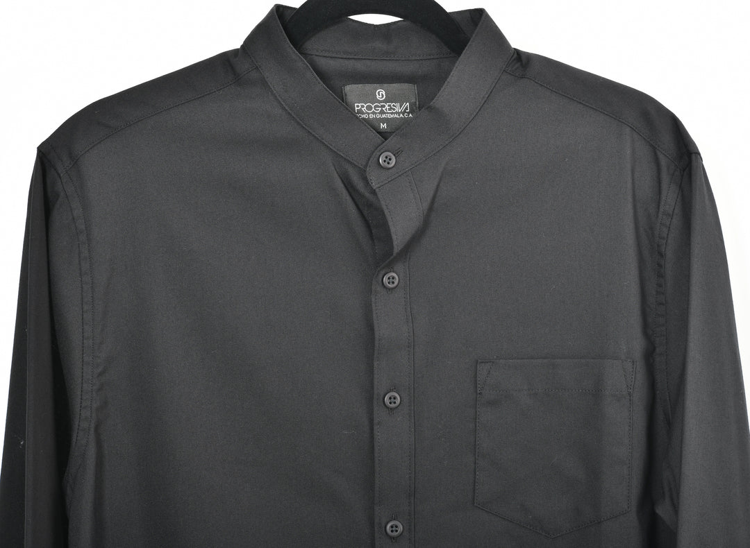 Camisa oxford manga larga cuello chino - negro