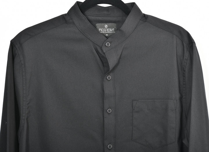 Camisa oxford manga larga cuello chino - negro