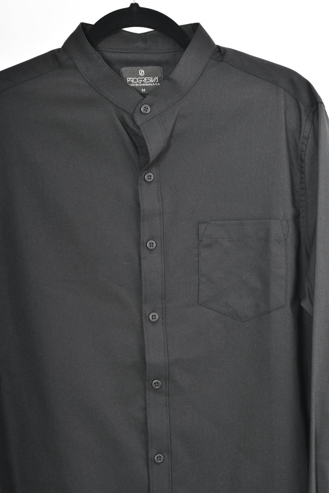 Camisa oxford manga larga cuello chino - negro