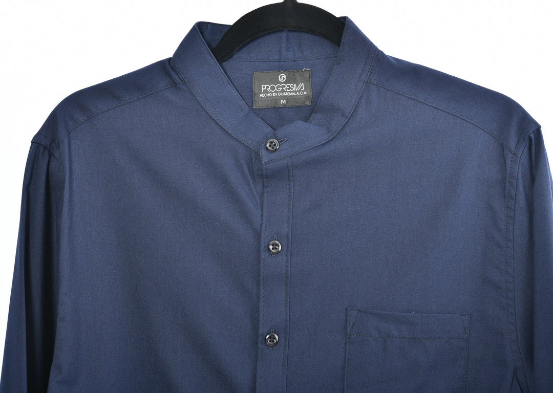 Camisa oxford manga larga cuello chino - azul marino