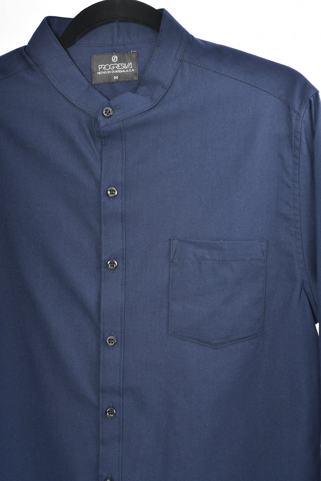 Camisa oxford manga larga cuello chino - azul marino
