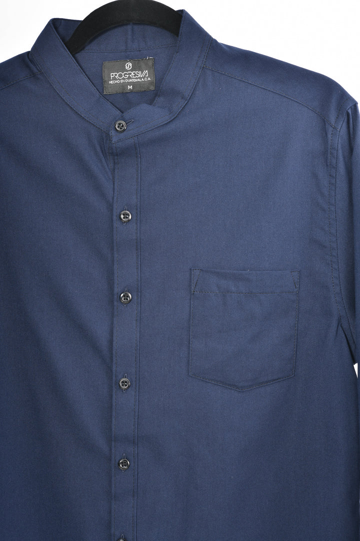Camisa oxford manga larga cuello chino - azul marino