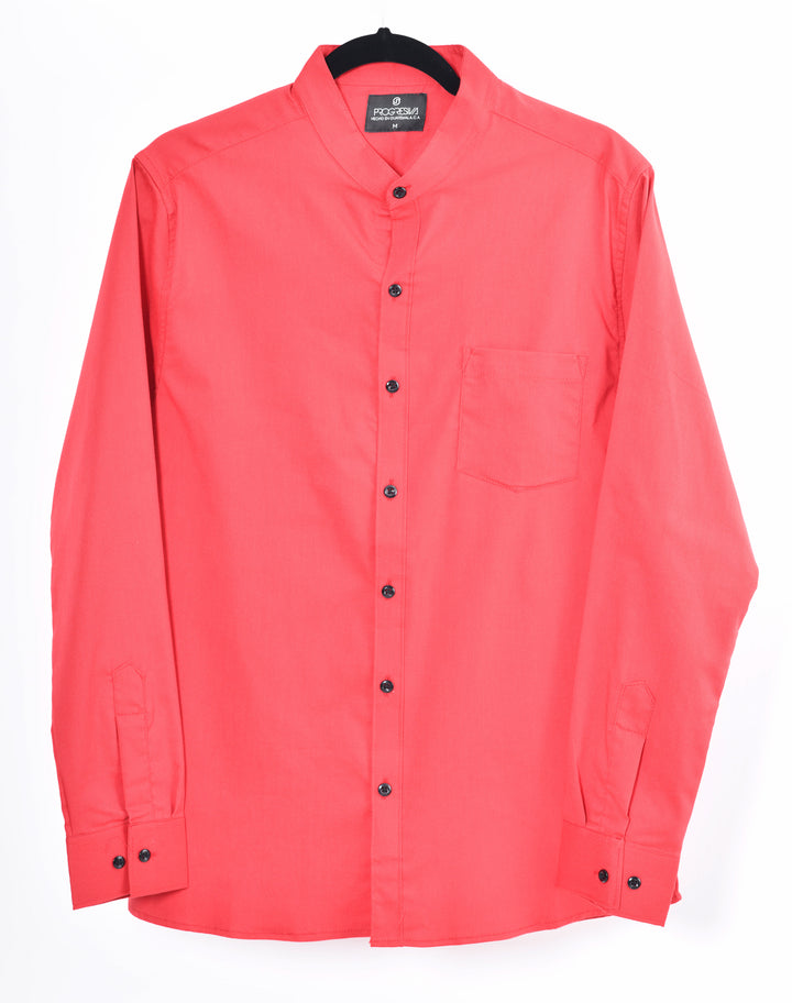 Camisa oxford manga larga cuello chino - rojo