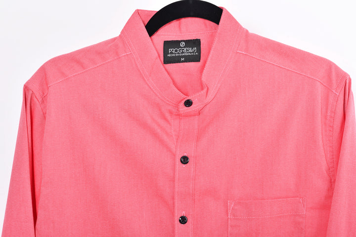 Camisa oxford manga larga cuello chino - palo rosa claro