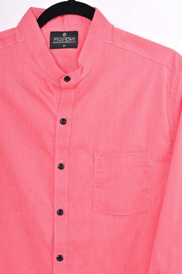 Camisa oxford manga larga cuello chino - palo rosa claro