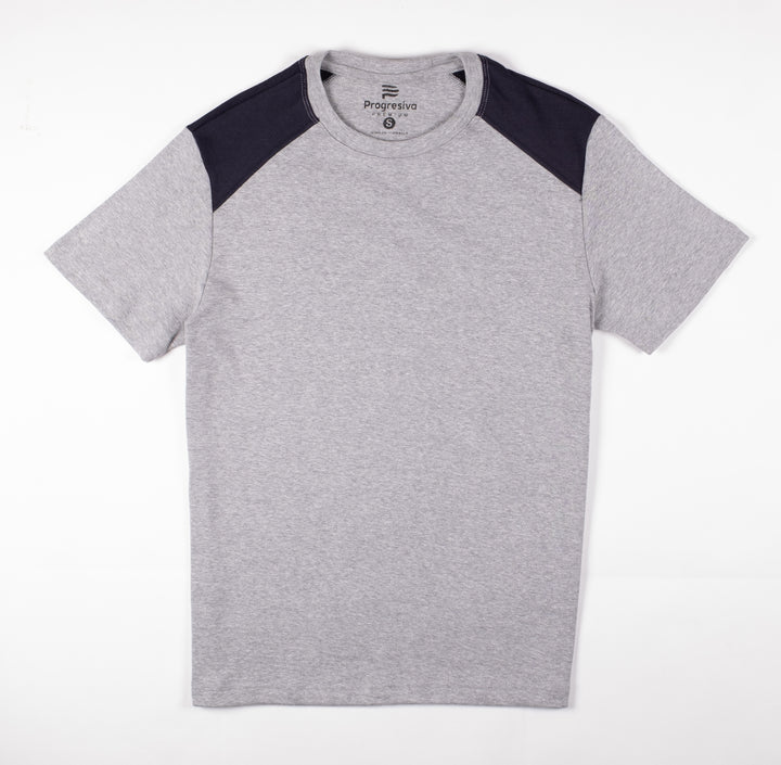 Playera Slim Fit - Gris Claro mangas azul
