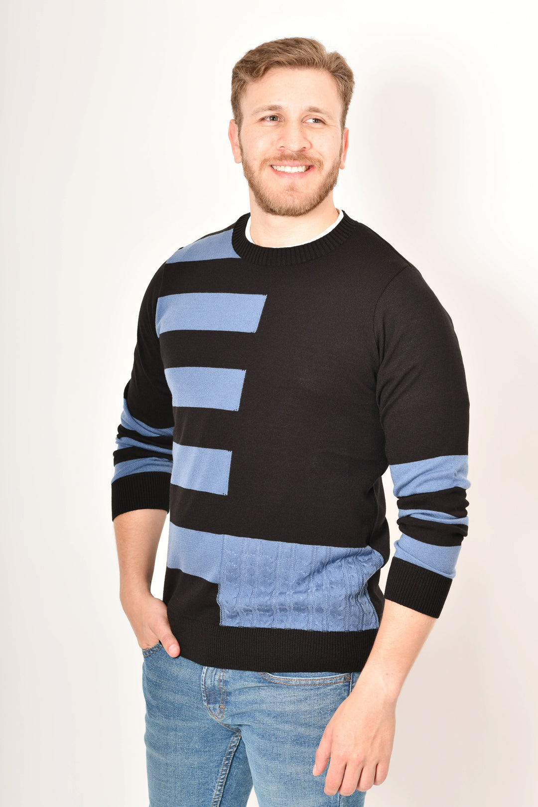 Sueter premium tejido - CELESTE NEGRO