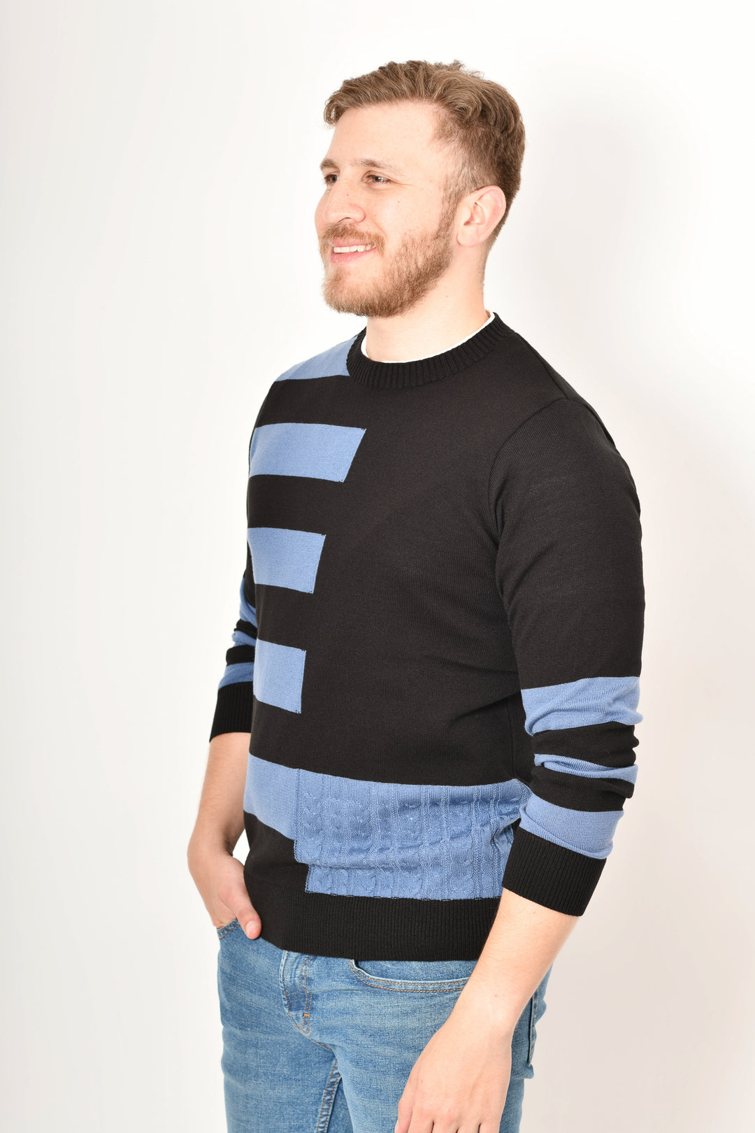 Sueter premium tejido - CELESTE NEGRO