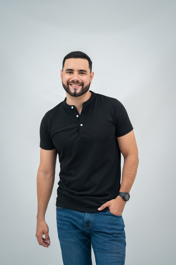 Polo cuello chino - Negro