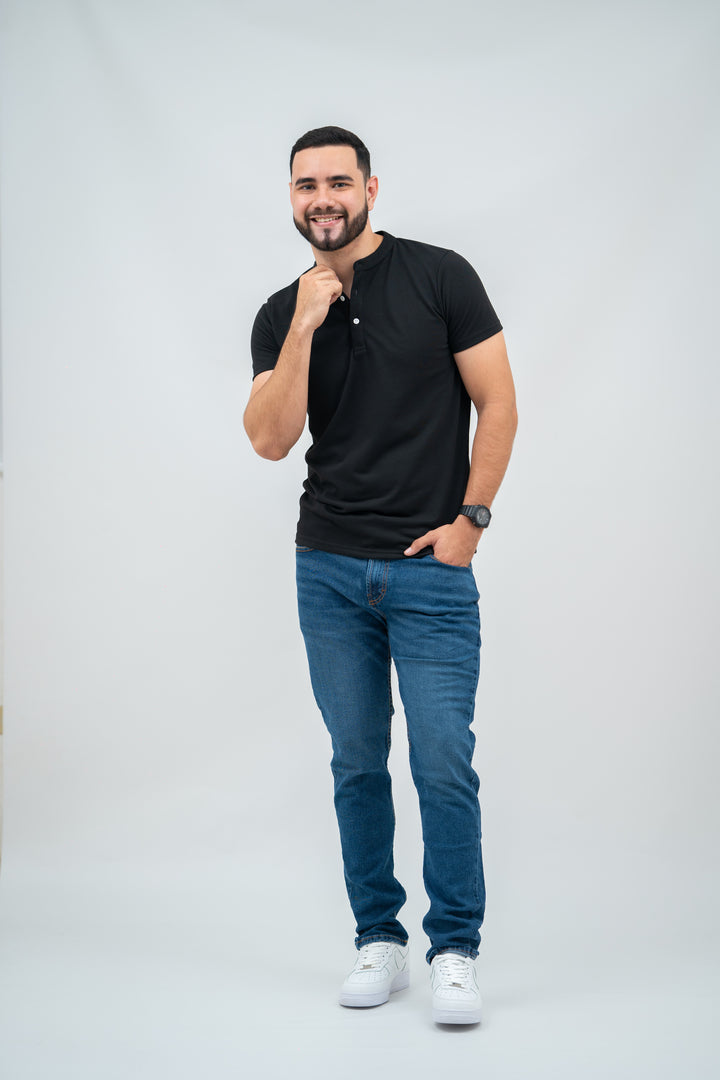 Polo cuello chino - Negro