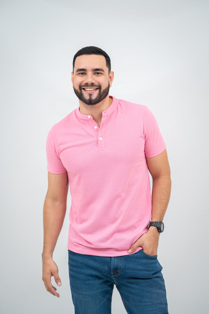 Polo cuello chino - rosa