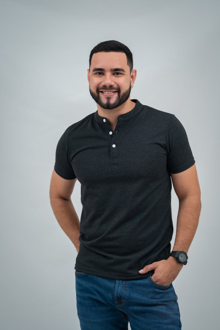 Polo cuello chino - gris oscuro