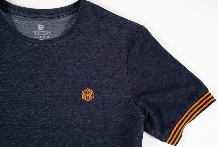 Playera Regular Fit  - azul marino bordado naranja