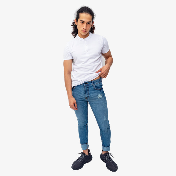 Polo cuello chino - Blanco