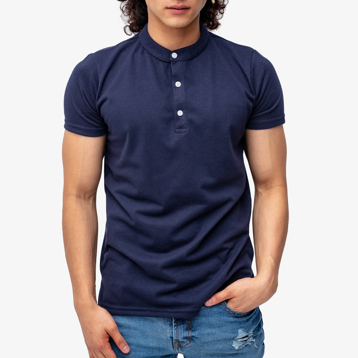 Polo cuello chino  azul