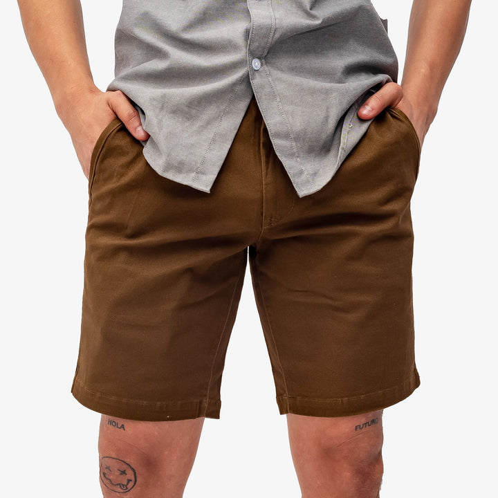 Short de gabardina - café