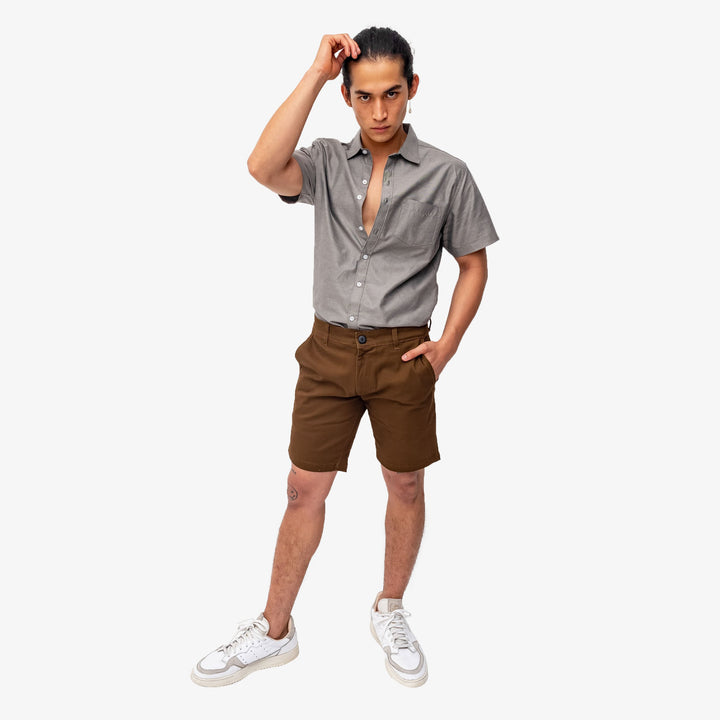 Short de gabardina - café