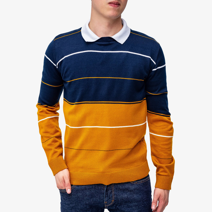 Suéter Tejido - Rayas azul / mostaza