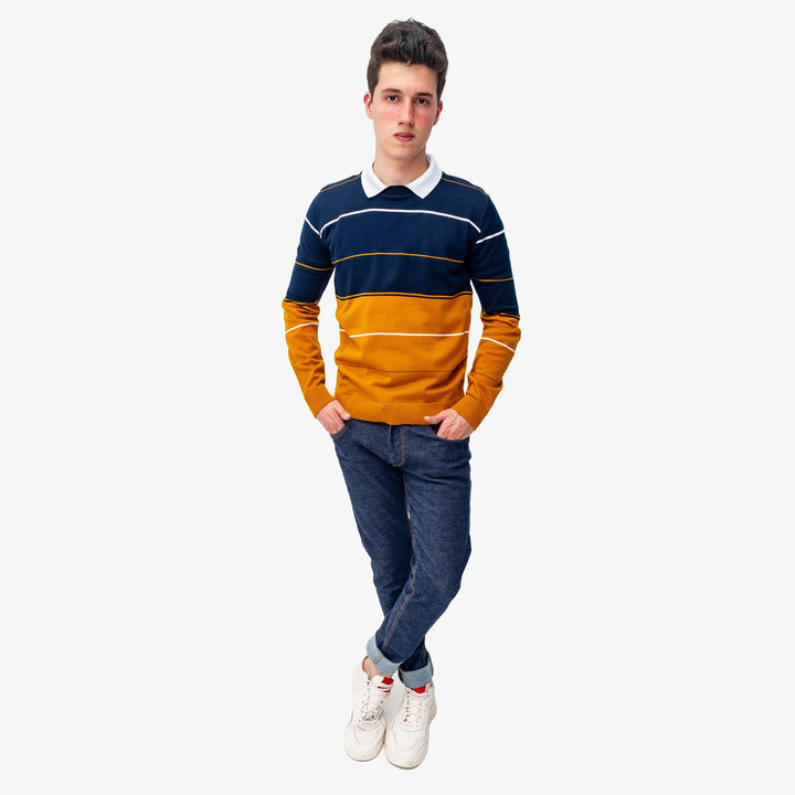 Suéter Tejido - Rayas azul / mostaza