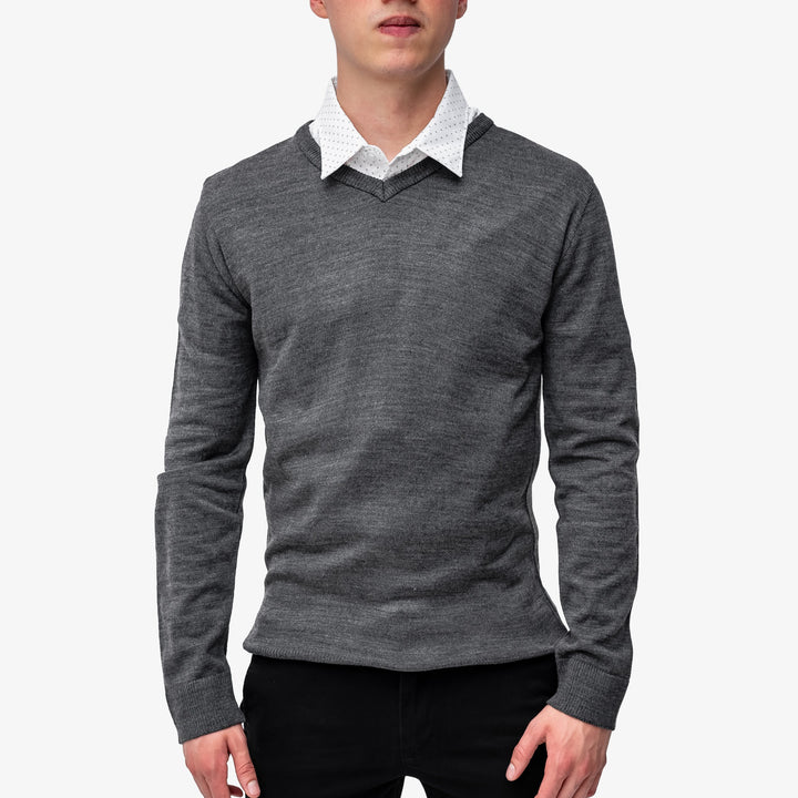 Suéter tejido - cuello V - gris oxford