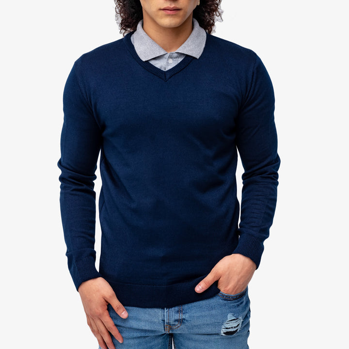 Suéter básico - cuello V - azul marino