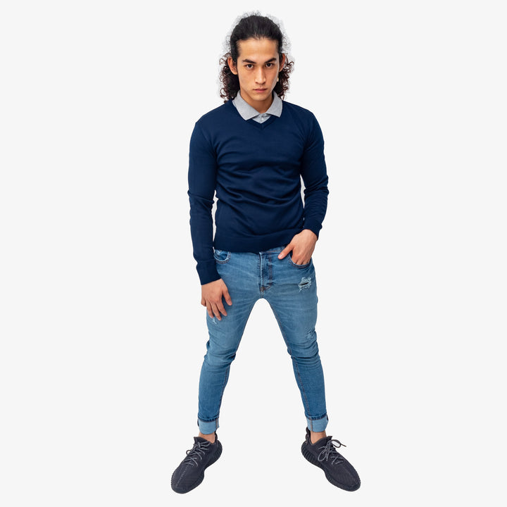 Suéter básico - cuello V - azul marino
